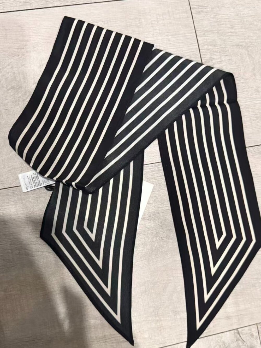 TOTEME Black & White Striped Skinny Silk Scarf